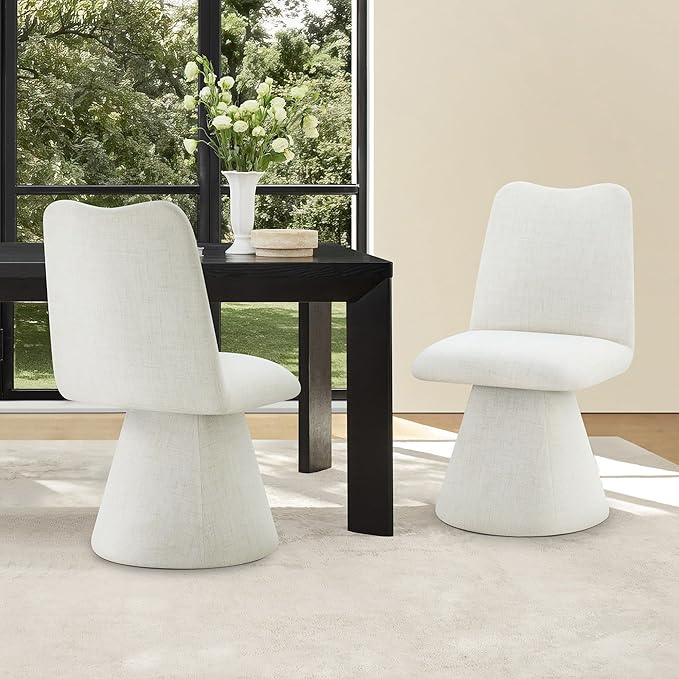 Swivel Dining Chairs Set of 2, Modern Upholstered Dining Chair Mid Century Kitchen Chairs with High Back, 360 Degree Rotating Vanity Chair for Dining Room, Bedroom, Farmhouse, Beige