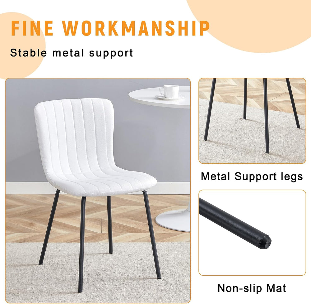 Dining Chairs Set of 4, White Linen Kitchen Chairs Heavy Duty Restaurant Chai...