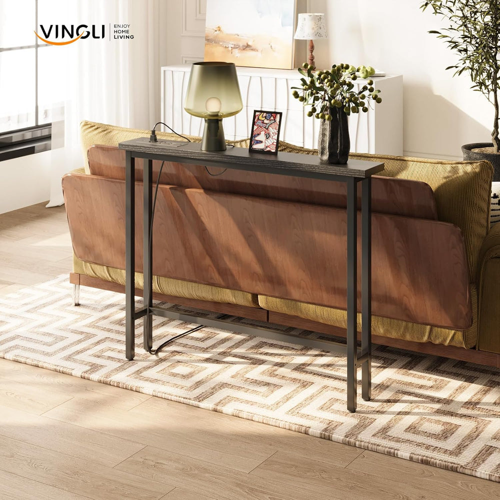 VINGLI 39" Console Table with Charging Station, 5.9" Narrow Sofa Ta...
