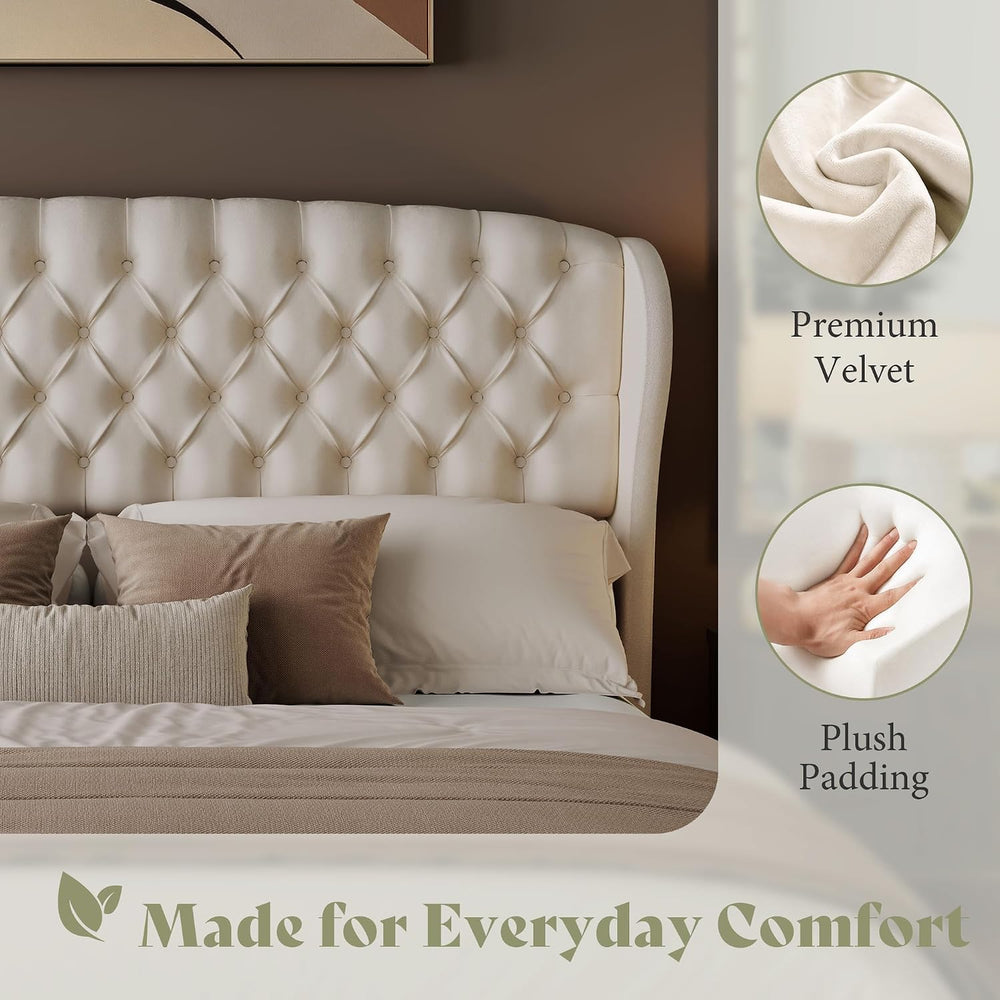 AMERLIFE King/Cal King Headboard Only, Velvet Upholstered Wingback, Cream
