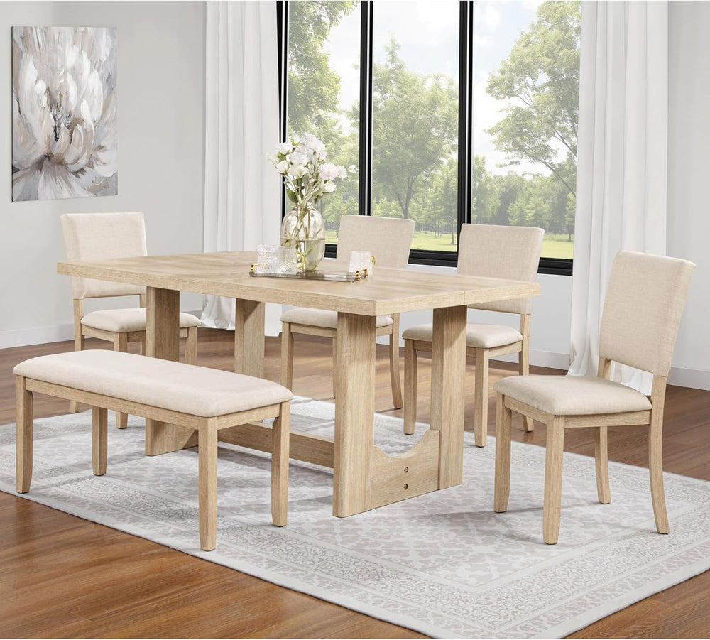 Harper & Bright Designs Modern 6-Piece Dining Table Set with Bench & ...