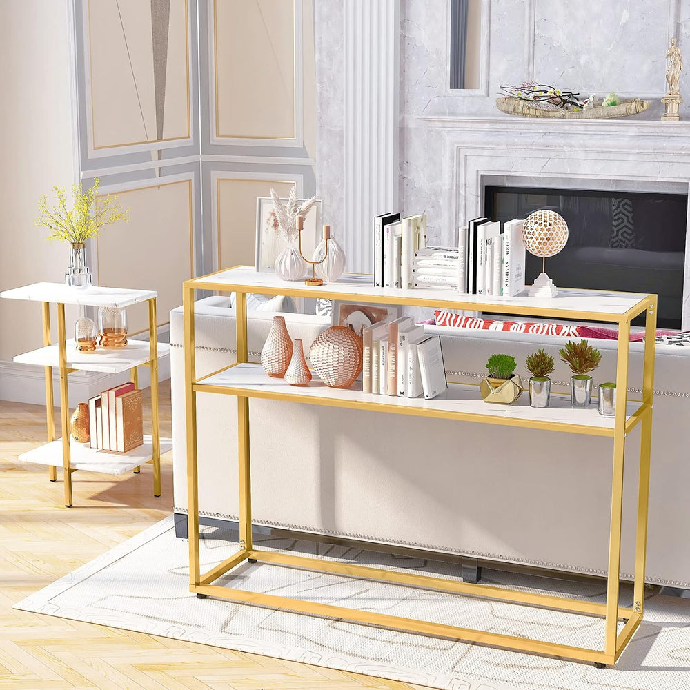 Lamerge Coffee Table Set of 3, Gold Coffee Table & 3-Tier End Table &...