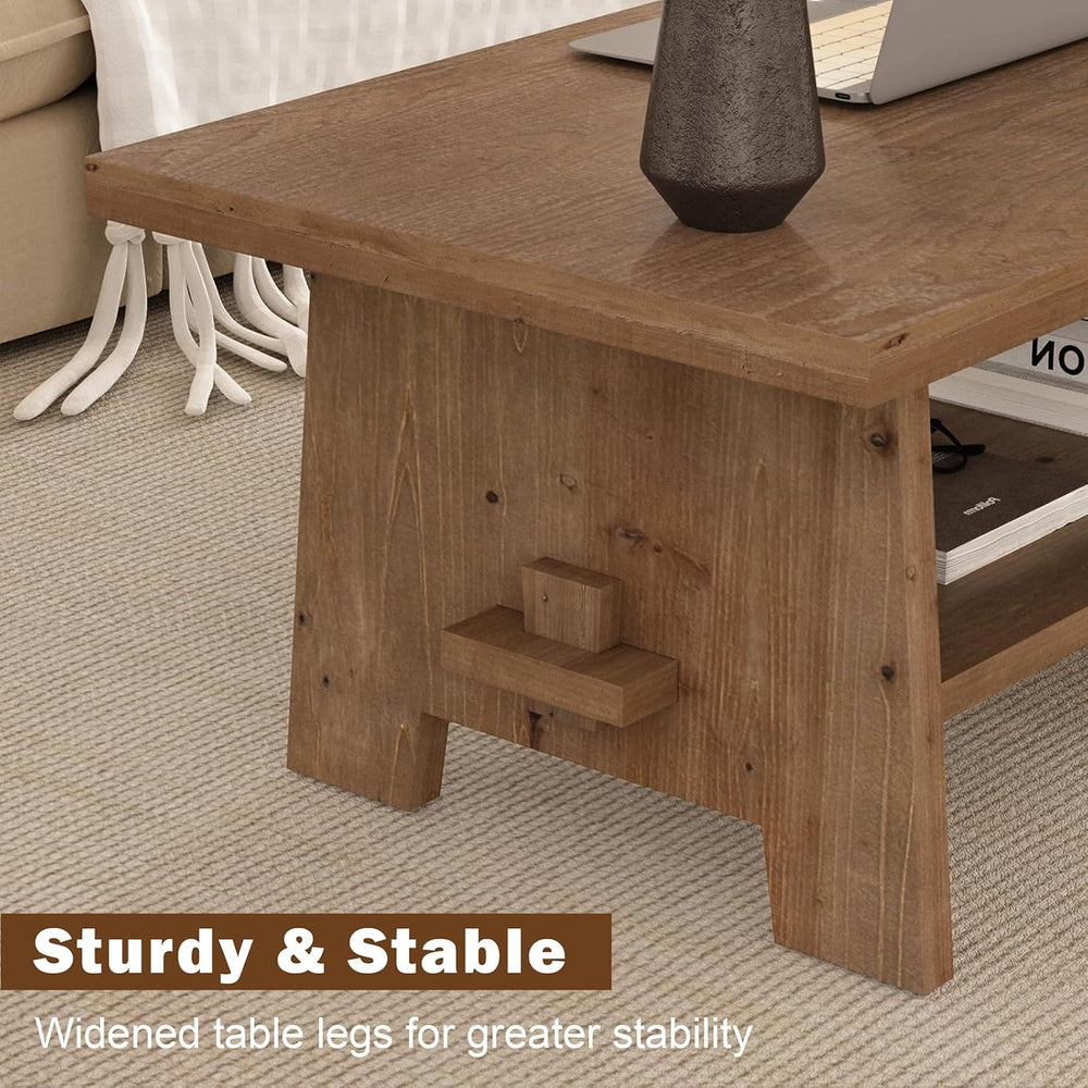 Farmhouse Wood Coffee Table - 43.4" Rectangle Coffee Table Solid Wood Ta...