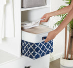 DECOMOMO Blue Storage Bins Fabric Storage Baskets for Shelves, Linen Closet Organization Toys Nursery (Blue Patterns, Large - 3 Pack)