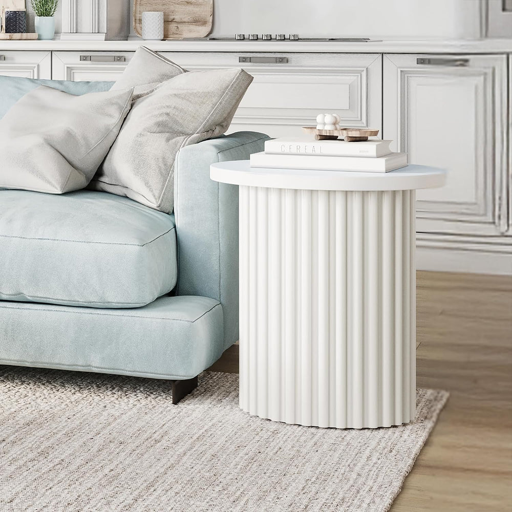 Jofran Round End Table with Fluted Pedestal Base, Mid-Century Modern Side Tab...