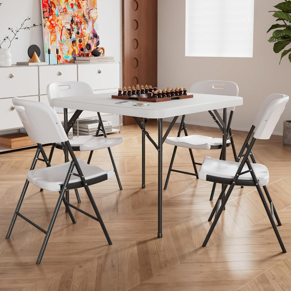 VECELO Folding Card Table Square and Chairs Set, Collapsible Legs & Porta...