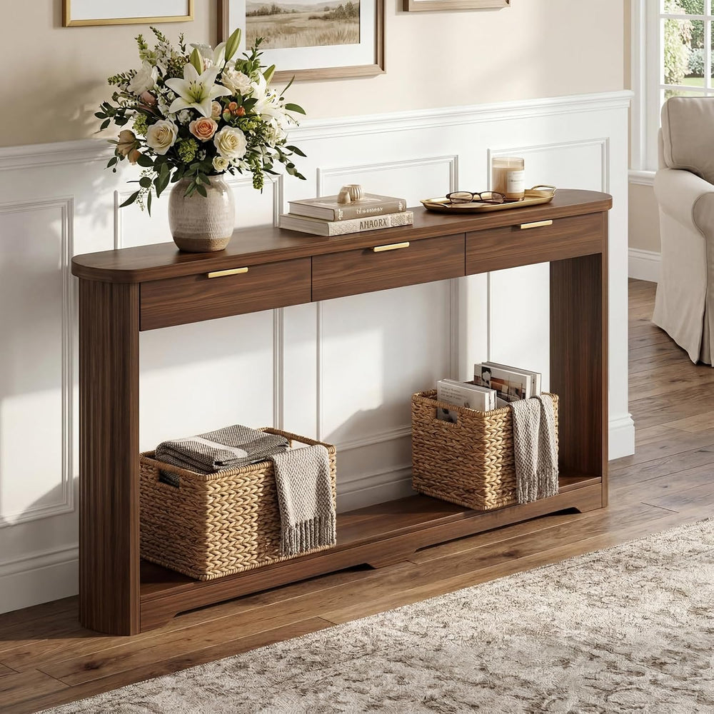 70'' Long Console Table with 3 Drawers, Fluted Entrytable Table with ...