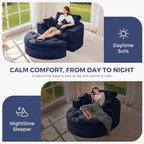 MAXYOYO Modular Sectional Chaise Lounge Sofa, Round Upholstered Lounge Chair with Ottoman, Comfy Couch with Layered Cushion, Tufted Sleeper Chair for Living Room, Navy