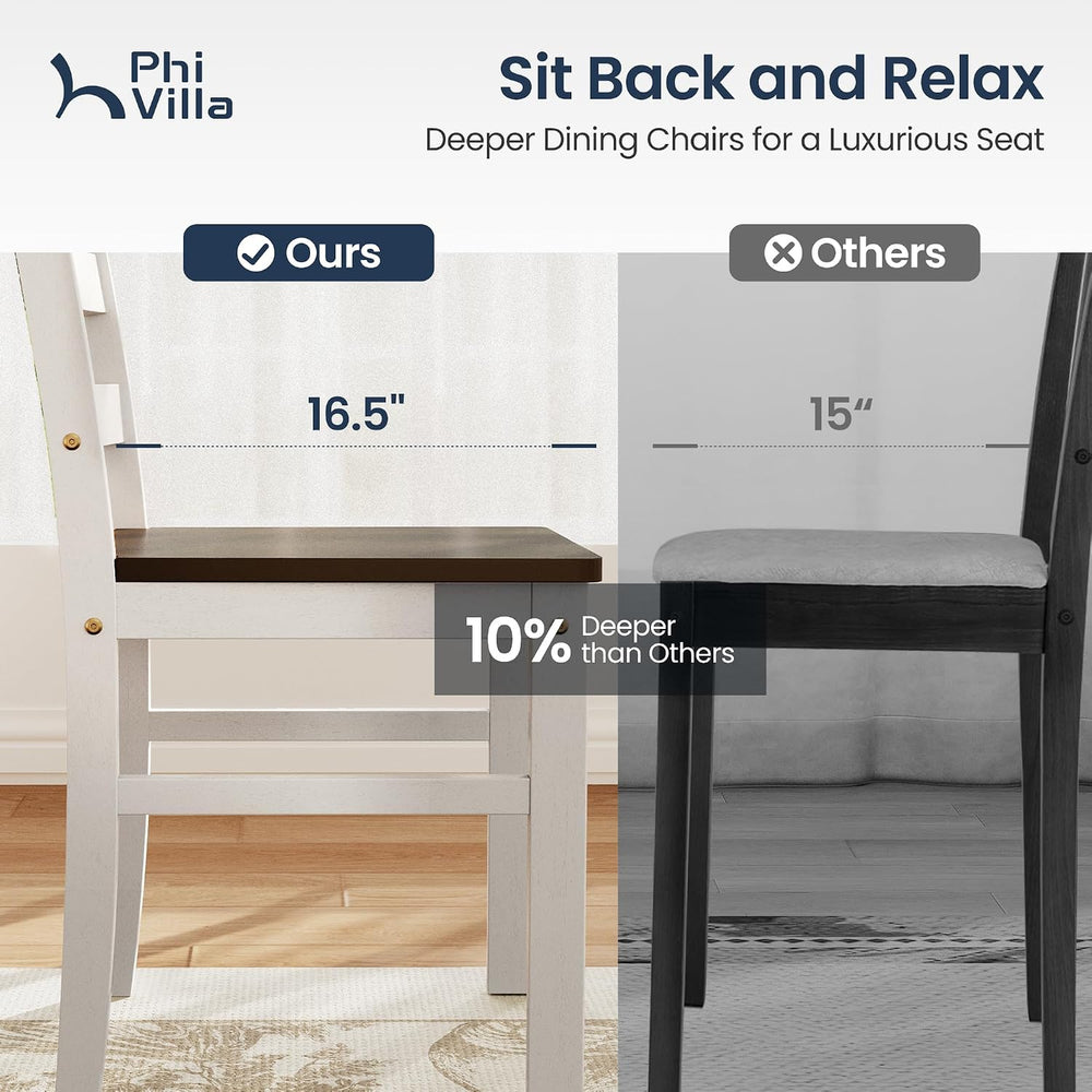 PHI VILLA Dining Table Set for 4, Solid Wood Kitchen Table and Chairs | Solid...