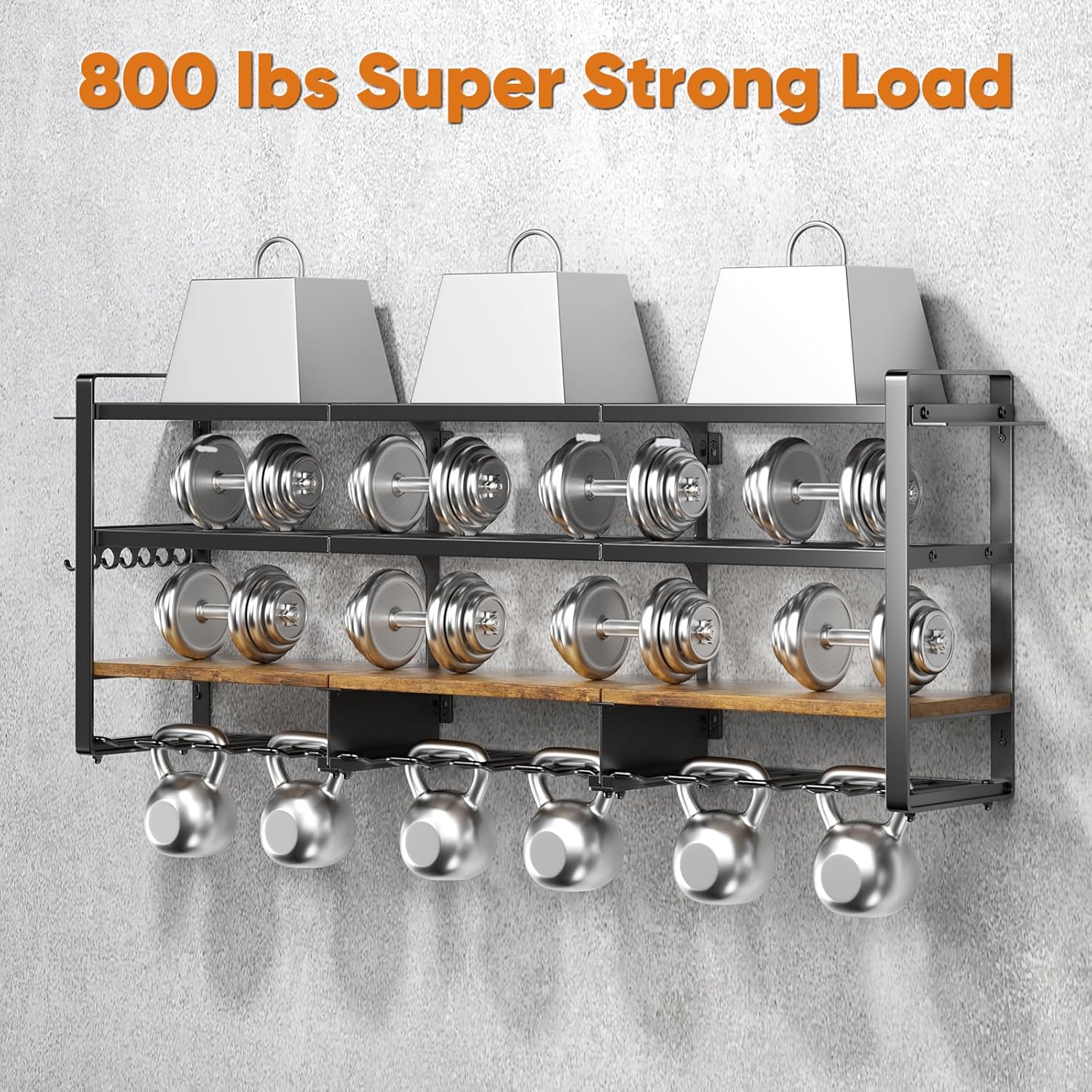 49.5" W Large Power Tool Organizer with Charging Station, 4 Layer Heavy Duty Utility Rack Loads 800lbs, Holds 8 Cordless Drills, Wall Mount Tool Shelf with 8-Outlet Power Strip, Gift for Men