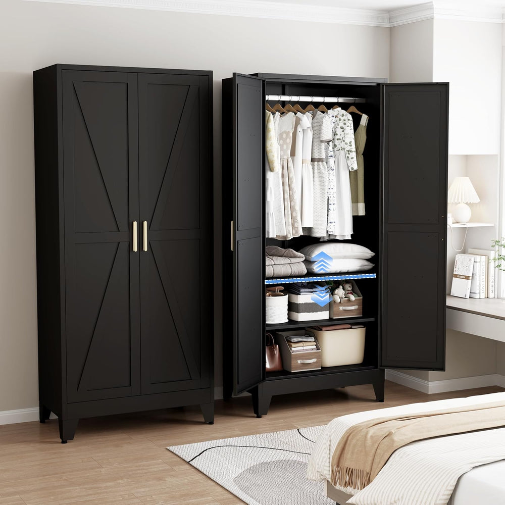 71" Armoire Wardrobe Closet, Metal Wardrobe Closet with Hanging Rod | Wa...