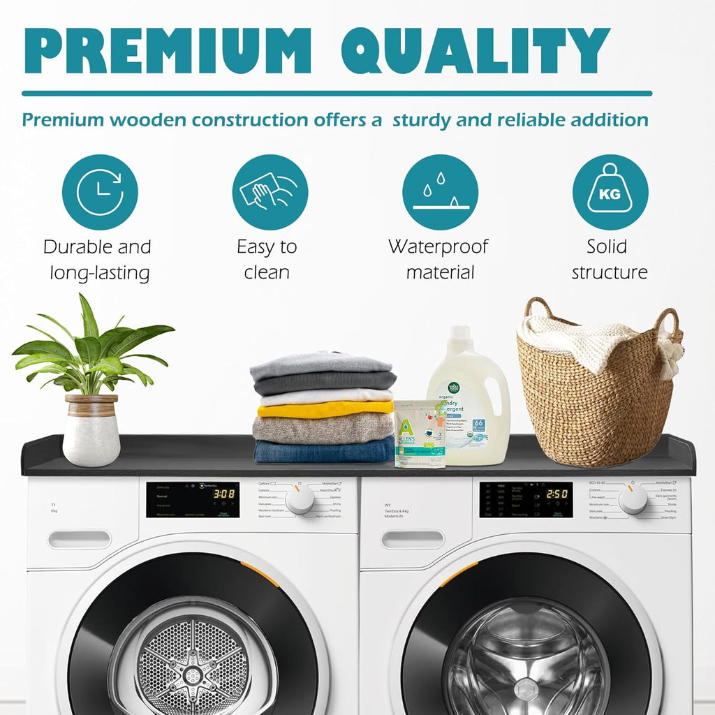 Royxen Laundry Countertop Solid Wood, Countertop for All Front-Loaded Washing Machine and Dryer, Extra Room for Laundry Room, Black