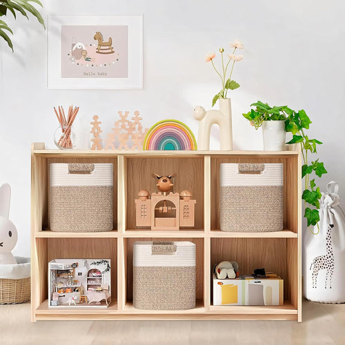 11 Inch Storage Cubes, 3 Pack Cube Storage Bins for Organizing, Cotton Rope Woven Baskets for Shelves, Bathroom, Kids Room, Closets, Baby Nursery