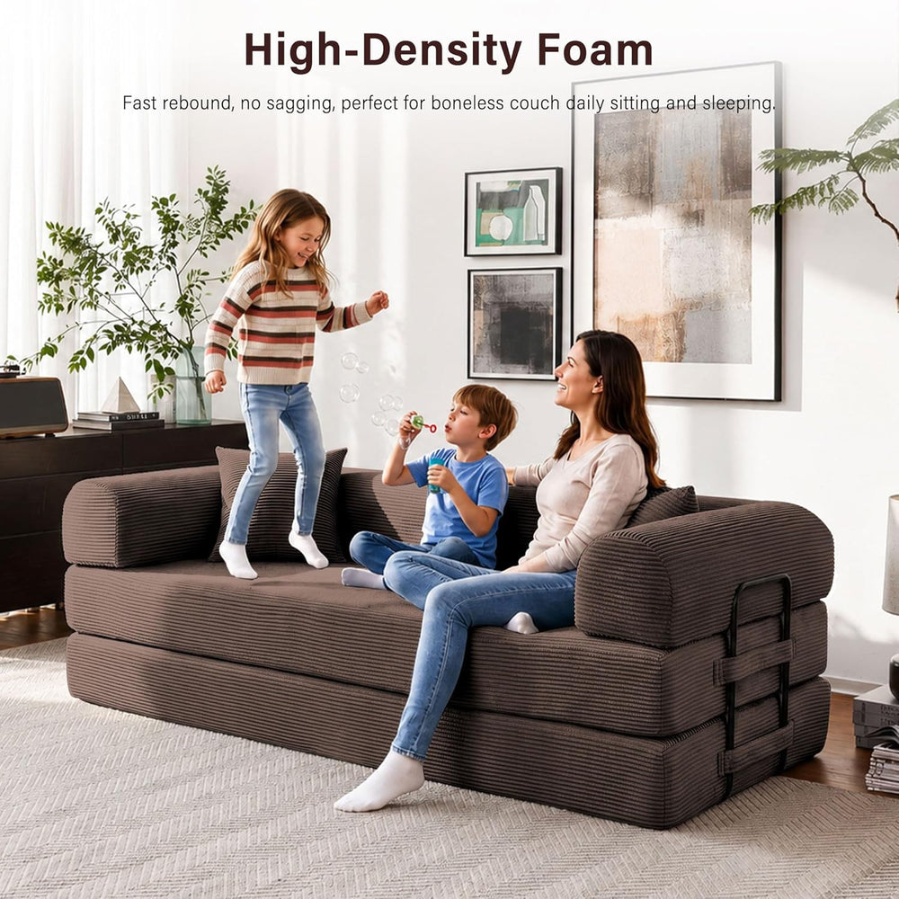 79" Convertible Sofa Bed, 5-in-1 Corduroy Couch Bed Sofa Pull Out, Memor...