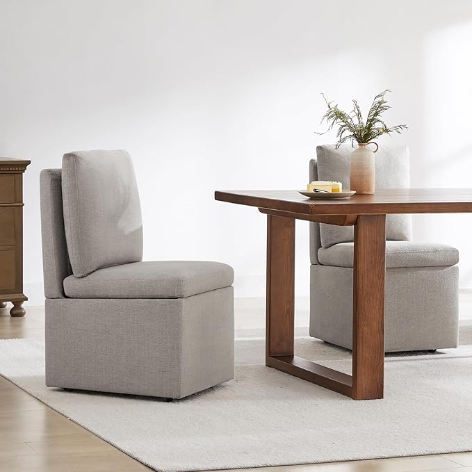Upholstered Dining Chairs with Casters, Modern Dining Room Chairs Set of 2 with Hidden Storage & 4 Wheels, Single Sofa Chair for Kitchen, Reading Room, Waiting Room, Taupe