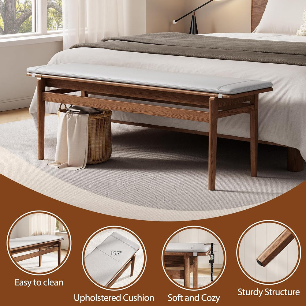 Solid Wood Dining Bench 55'’ Indoor End of Bed Upholstered Bench for Entr...