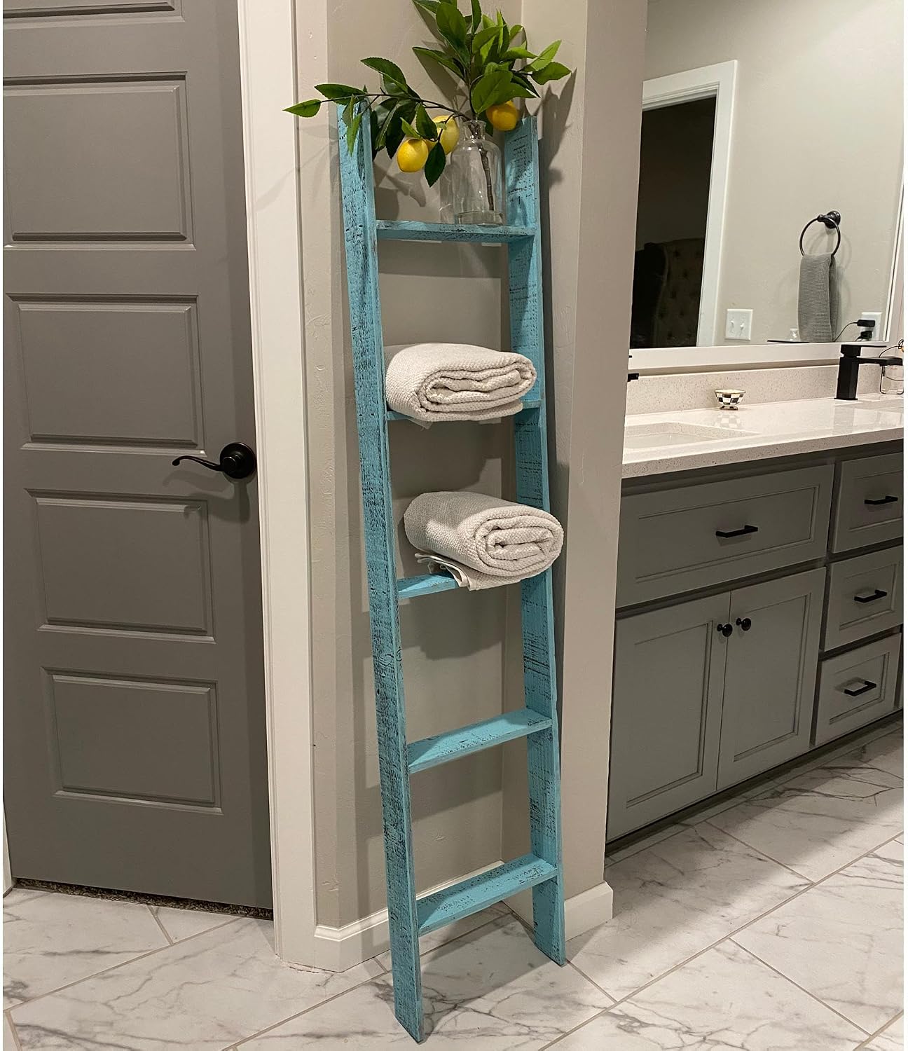BARNWOODUSA Reclaimed Wood Bookcase Ladder 5 Foot, 5-Foot, Turqouise | Instant Style Upgrade: Elevate your space with a chic, classic blanket storage solution!