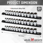 ALOANES 3-Piece Magnetic Socket Organizer, Heavy Duty Aluminum Socket Rails Organizer, 360° Swivel Clips Socket Holder Kit for Tool Box, 1/4-Inch Socket Holder x 42 Clips (Black)