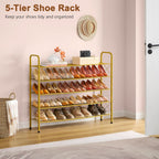 Hoctieon 5 Tier Shoe Rack for Closet, Durable Mesh Style Shoe Rack, Entryway Shoe Shelf, Shoe Storage Organizer for Hallway, Bedroom, Living Room, Wardrobe, Gold