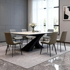 Dining Chairs, Modern PU Leather Dining Room Chair with Sturdy Metal Legs, Upholstered Seat Dinner Chairs Accent Side Chairs for Indoor Kitchen Living Room Restaurant(Light Grey & Dark Grey, Set of 6)