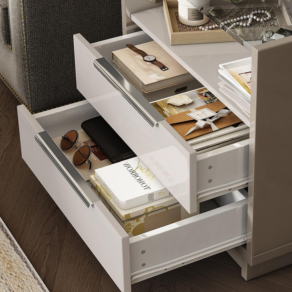 AMERLIFE 23.6" Nightstand Set of 2, Modern Bedside Table, Cream & Gr...