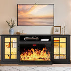 oneinmil 80'' Fireplace TV Stand with 3-Sided Glass, TV Cabinet for TVs up to 85", 80'' Modern Media Entertainment Center with Farmhouse Glass Door Storage Cabinets, Black