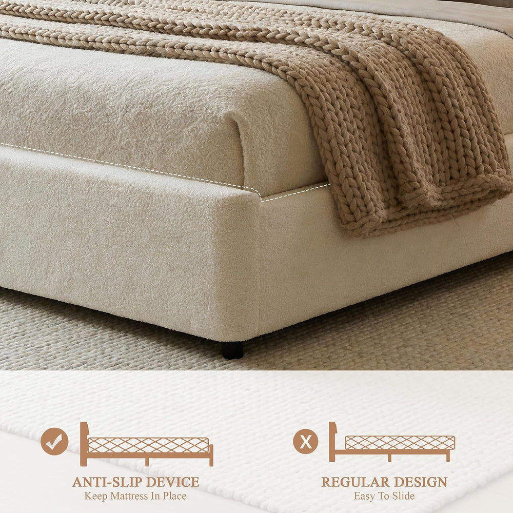 Yechen Cloud Queen Bed Frame with Storage, 4 Drawers, Boucle Upholstered
