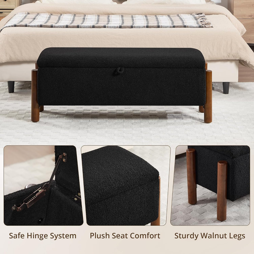 55'' Modern Storage Ottoman Benches | Walnut Wood Legs 26 Gallons Sto...