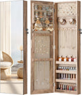 Nicetree Mirror Jewelry Cabinet, Jewelry Armoire with Full Length Mirror,Mirror with Jewelry Storage Wall/Door Mounted, Lockable Jewelry Armoire Organizer,Toasted Oak