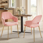 VECELO Velvet Dining Chairs Set of 2, Modern Upholstered Kitchen Chairs with Cushion, Padded Backrest and Metal Legs, Pink