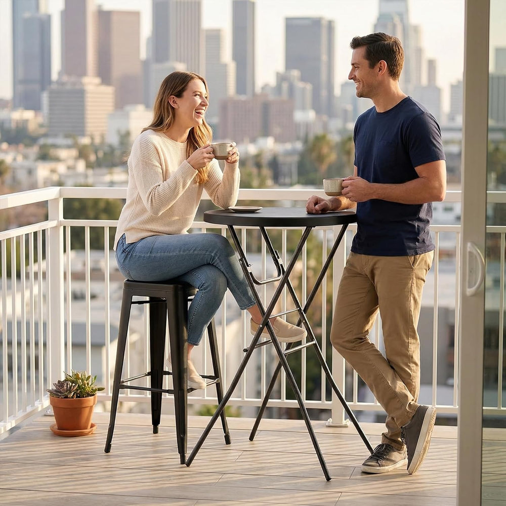 pollilar Cocktail Table 28in Portable Folding Bar Height Table, Compact Round...