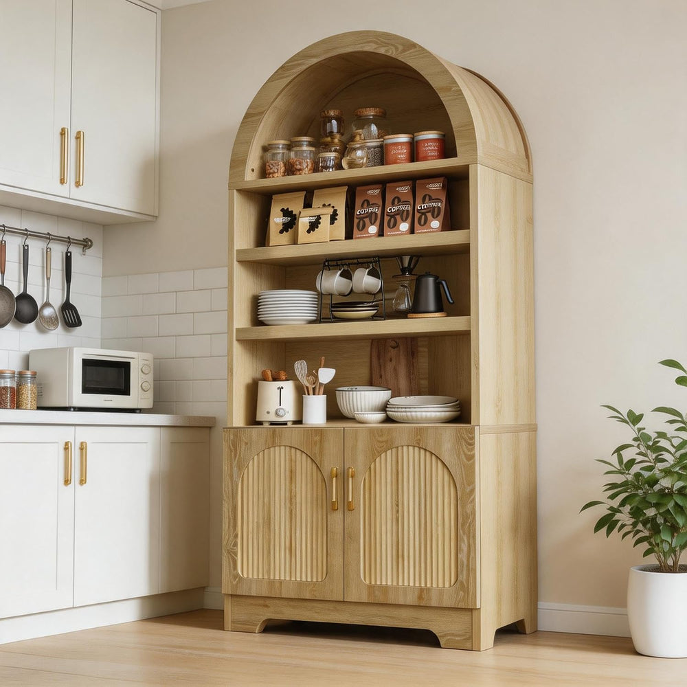 Bestier 71" Tall Arched Kitchen Pantry, Arched Cabinet with Doors, Moder...