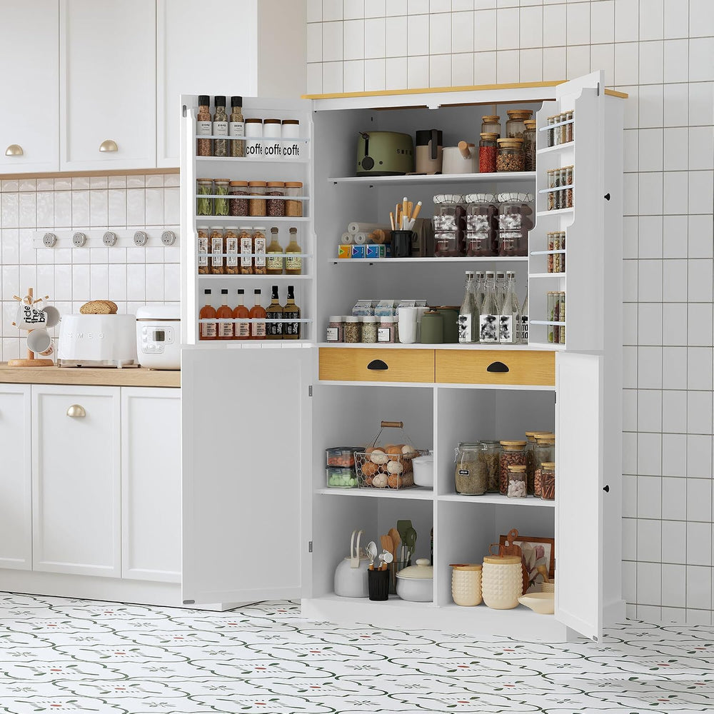 71.3 Inch Tall Freestanding Kitchen Pantry Cabinet, Large Food Storage Cupboa...