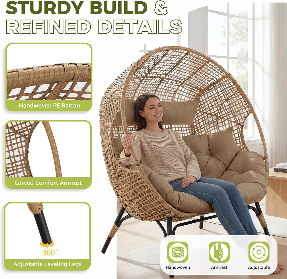 RADIATA 2-Person Double Egg Chair, 57.1" Extra Wide Outdoor Wicker Loves...