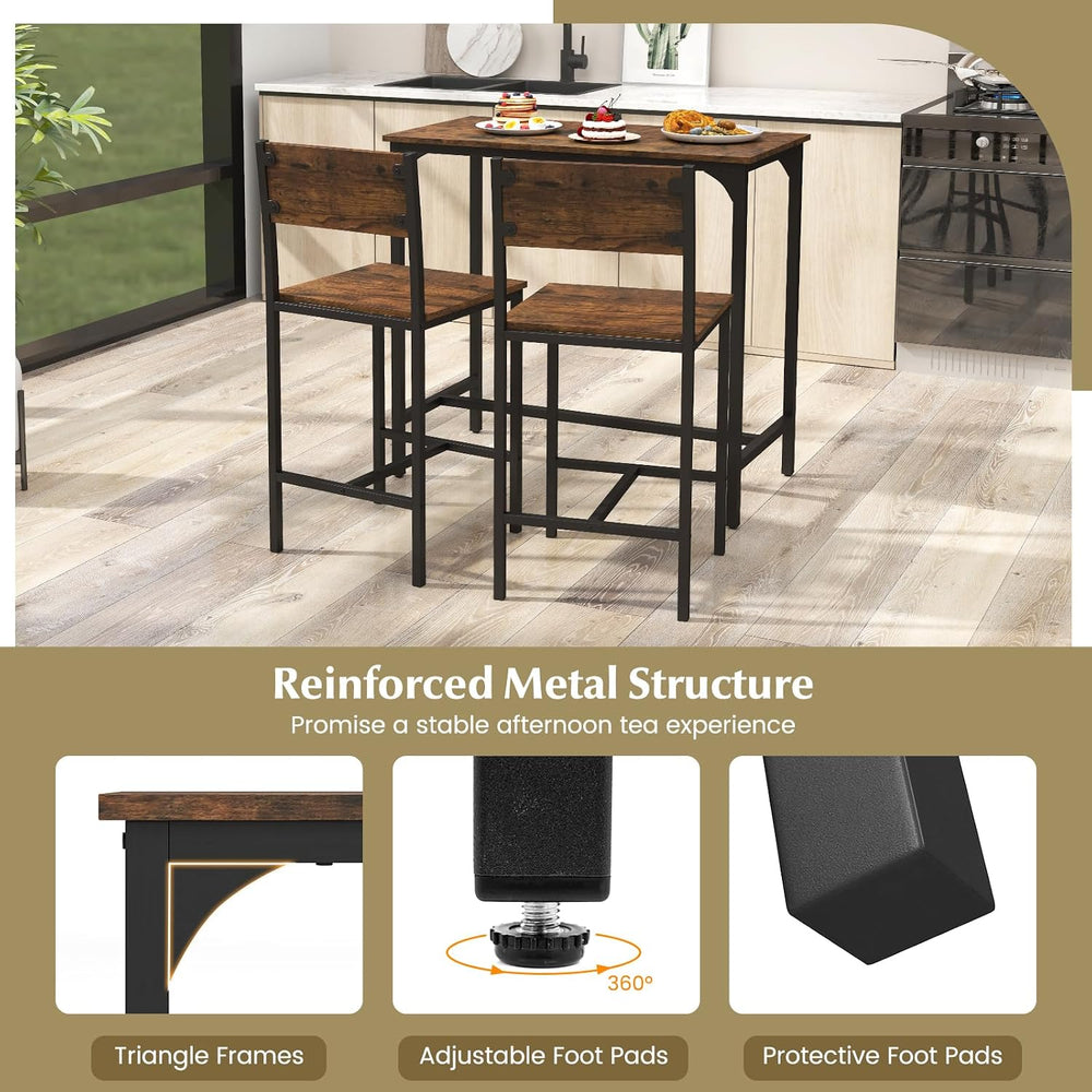 GOFLAME 3-Piece Bar Table Set, Counter Height Pub Table & 2 Barstools wit...