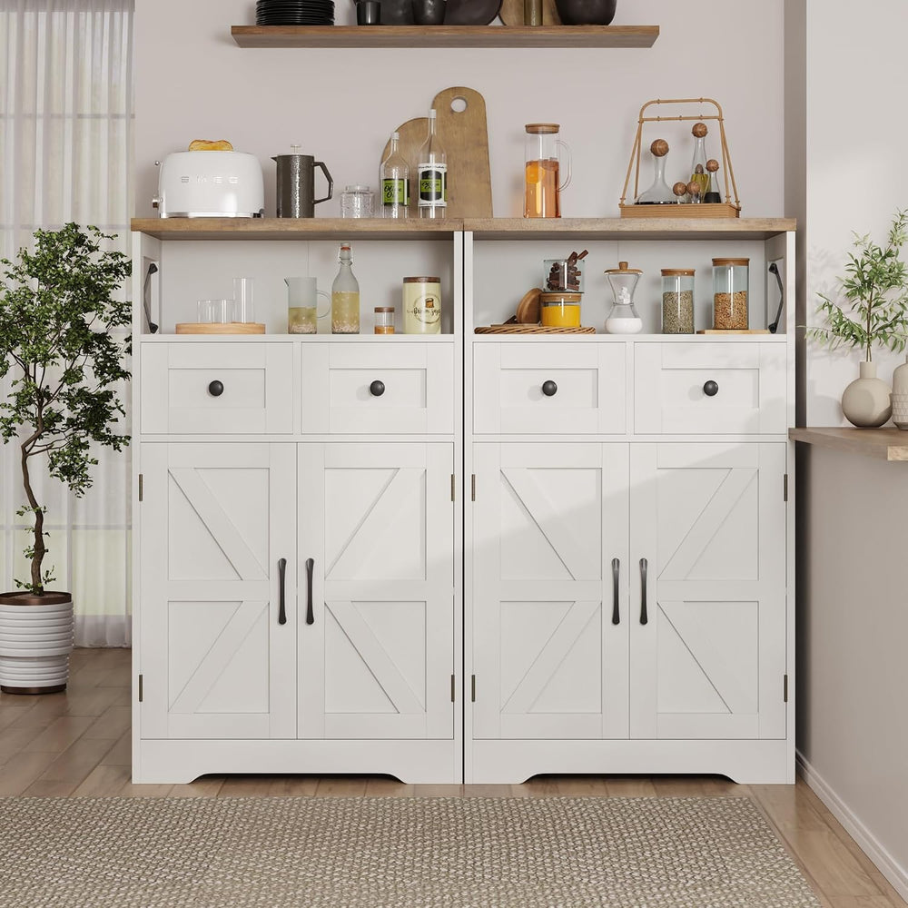 White Farmhouse Storage Cabinet with Doors and Drawers, Small Pantry Hutch