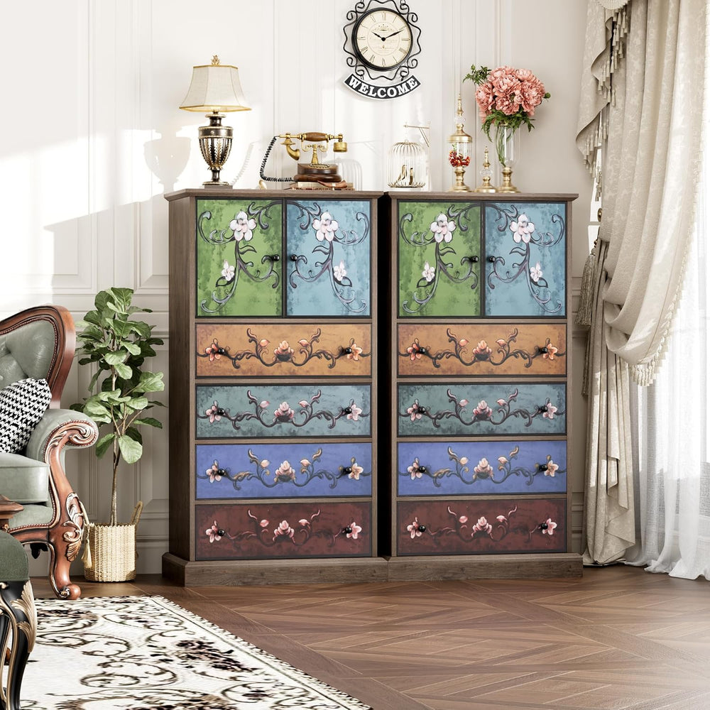 50" H Boho Dresser Vintage Dresser, 4 Drawer Dresser for Bedroom