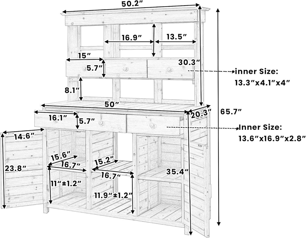 66" Durable Fir Wood Freestanding Storage Chest, Accent Cabinets with Mu...