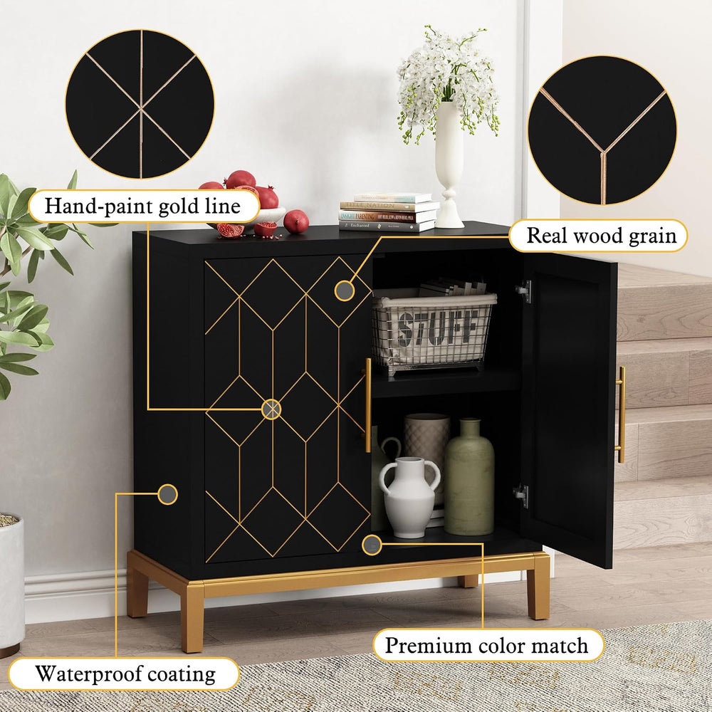 ARTPOWER Accent Cabinet with Doors, Modern Storage Cabinet, Black