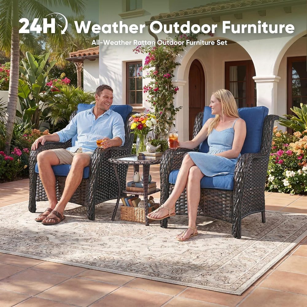 Rilyson Outdoor Wicker Patio Chairs Set of 2, High Back, Deep Seating, Wide A...