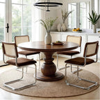 Zesthouse Rattan Dining Chairs Set of 4, Mid Century Modern Dining Room Chairs with Natural Cane Mesh & Chrome Base, Brown Cesca Chair Chenille Fabric, Farmhouse Kitchen Chair with Solid Wood Back