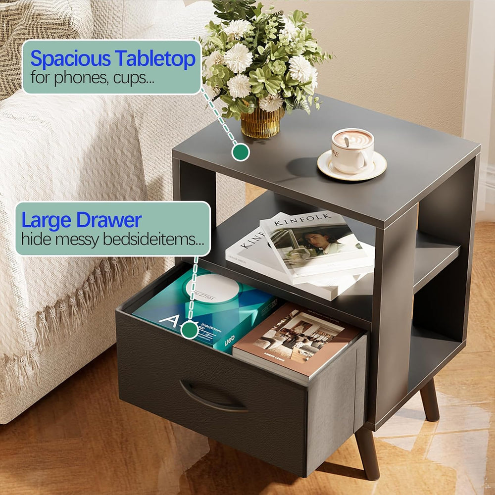 Aenuert Night Stand, Black Nightstand with Drawer, Side Table with Open Stora...