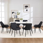 Dining Chair Set of 6, Modern Dining Chairs with Thick Cushions, Faux Leather Upholstered Kitchen Dining Room Chairs with Metal Adjustable Legs for Dining Living Room, Black