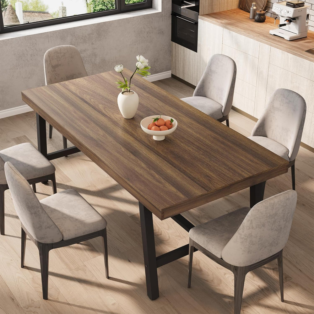 IDEALHOUSE Industrial Dining Table for 6-8 People, 70.87" Large Wooden K...