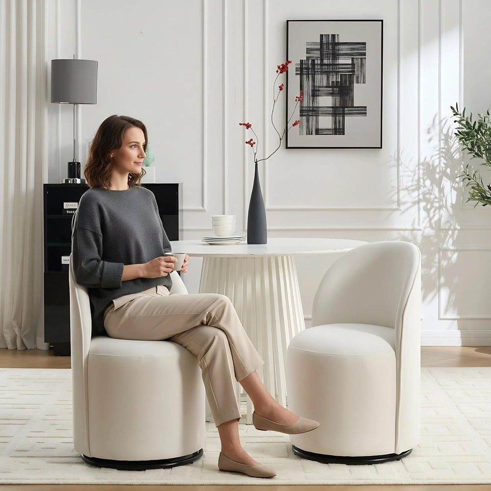 360 Degree Swivel Barrel Chair, Mid Century Modern Round Velvet Dining Chair ...