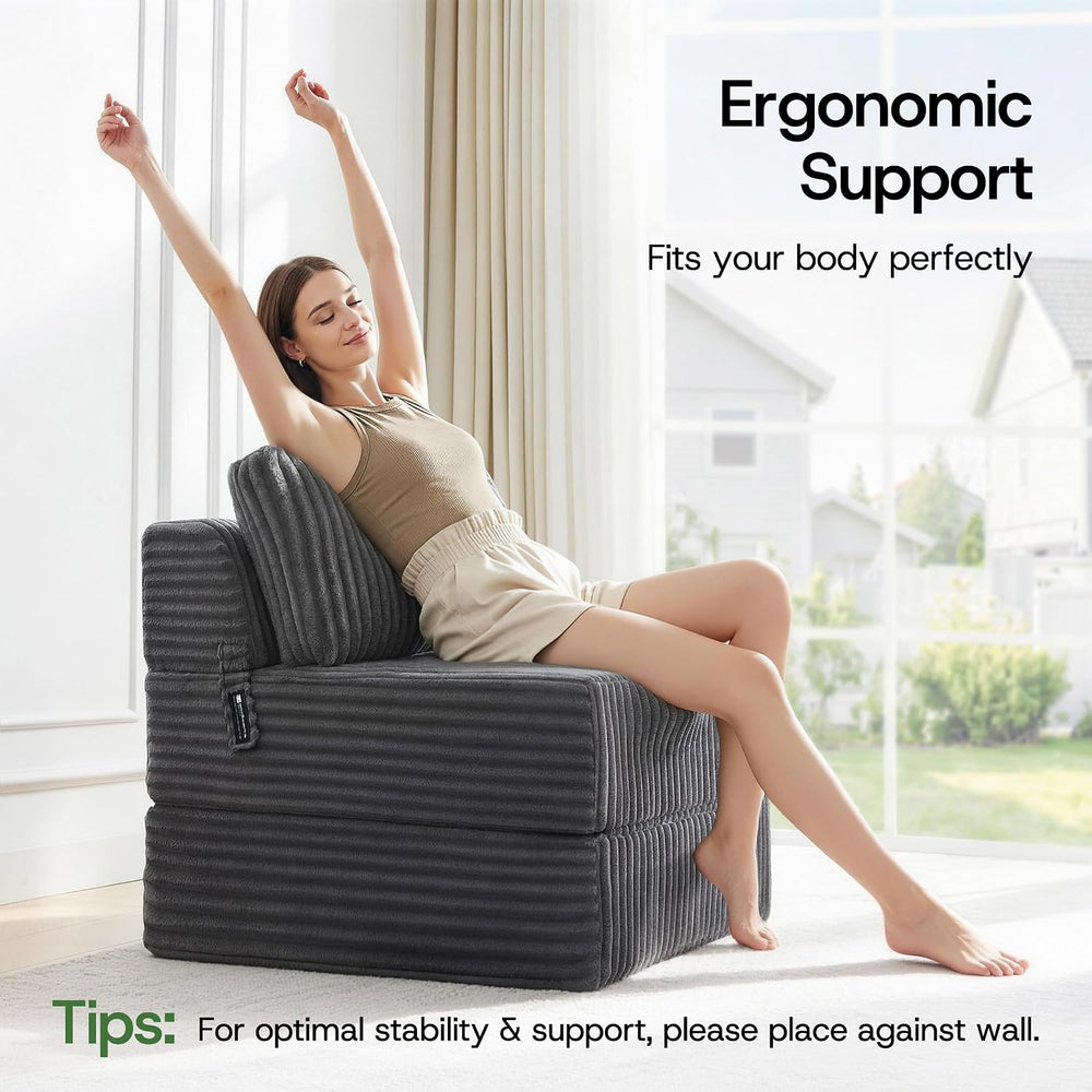 Folding Sofa Bed Convertible 4 in 1 Sleeper Chair Gray Single XL