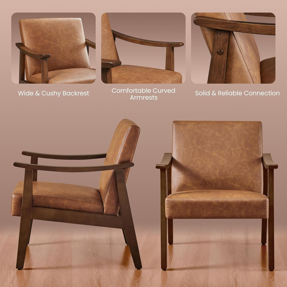 Yaheetech Accent Chairs Set of 2, Mid-Century Faux Leather Armchairs Brown | ...