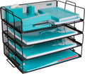 Stackable Paper Tray Desk Organizer, 4-Tier Metal Mesh Letter Organizers for Business, Home, School, or Store Use, Organizes Files, Folders, Letters, Paper, Binders, Multi-Functional Desktop Storage