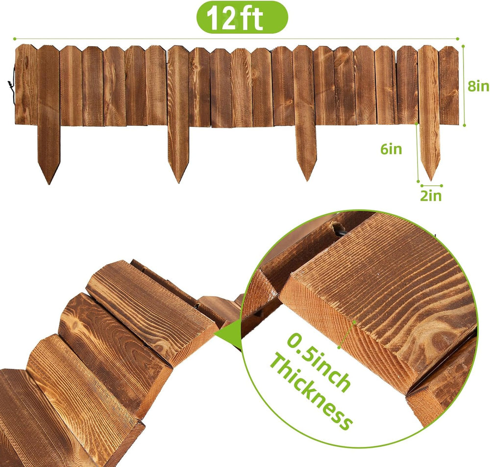 LINSHRY Wood Garden Edging Fence, Flower Bed Edging Borders, 8in H x 12ft L