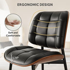 Dining Chair, Black Mid Century Modern Dining Room Chair, Upholstered Faux Leather Kitchen Chairs with Thick Cushion and Walnut Bentwood Back for Kitchen Dining Room, Black